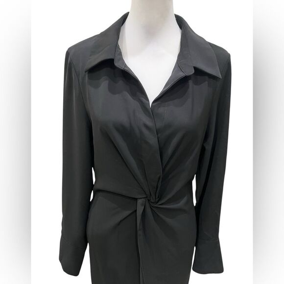 Gracia Twist Front Shirt Dress Black Long Sleeve Collared Side Zip Pockets L NWT - Picture 8 of 14